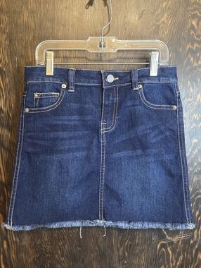 Girls 'Blue Candy Denim' Dark Blue Wash Denim Mini Skirt w/ Frayed Hem